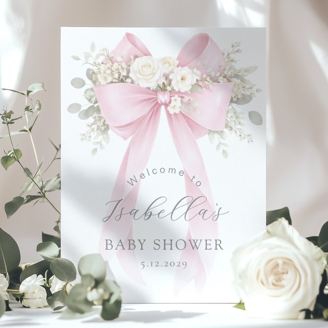 Póster Coquette Floral Pink Bow Baby Girl Shower Welcome (Subido por el creador)