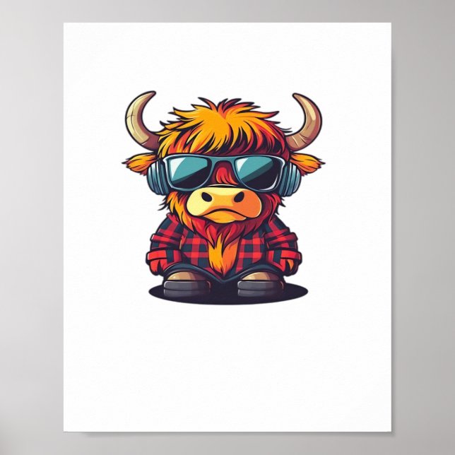 Póster Coquette Highland Cow Bubblegum Tshirt Design, Hol (Frente)