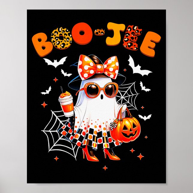 Póster Coquette Leopard Ghost Coffee Boo-jee Halloween Bo (Frente)