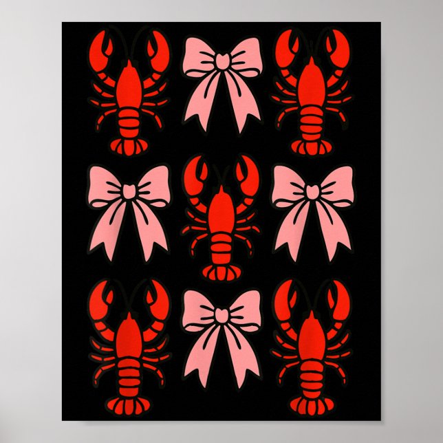 Póster Coquette Lobster Nk Bow Clean Girl Retro Aesthetic (Frente)