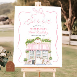 Póster Coquette Parisian cafe French Pink Welcome Sign