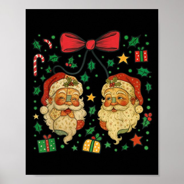 Póster Coquette Patchwork Santa Claus Retro Christmas Fun (Frente)