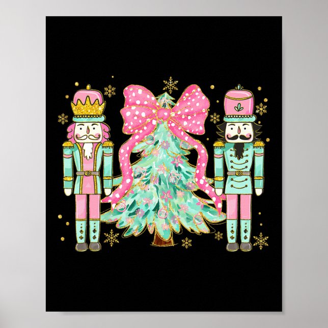 Póster Coquette Pink Bow Nutcracker Christmas Tree Preppy (Frente)