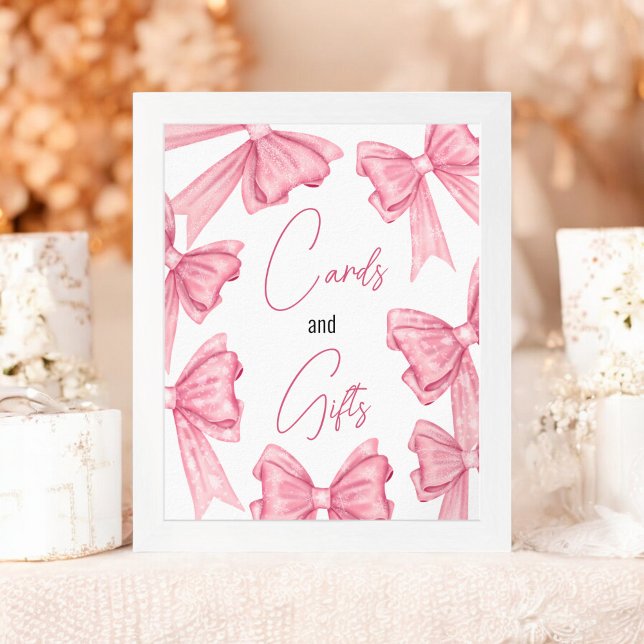Póster Coquette Pink Bow tarjetas regalos ducha de novia (Coquette Pink Bow cards gifts bridal shower Poster)