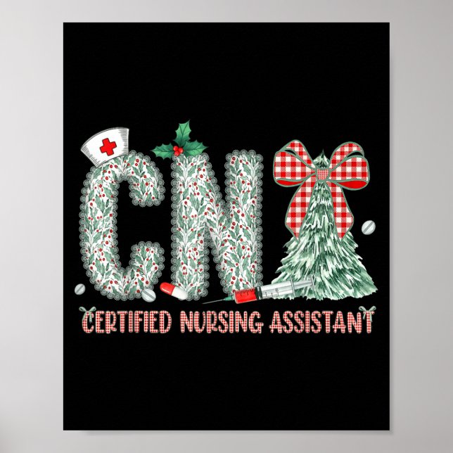 Póster Coquette Preppy Christmas Cna Nurse Christmas Tree (Frente)