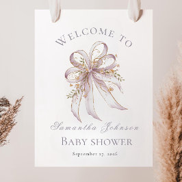 Póster Coquette purple bow baby shower welcome sign (
