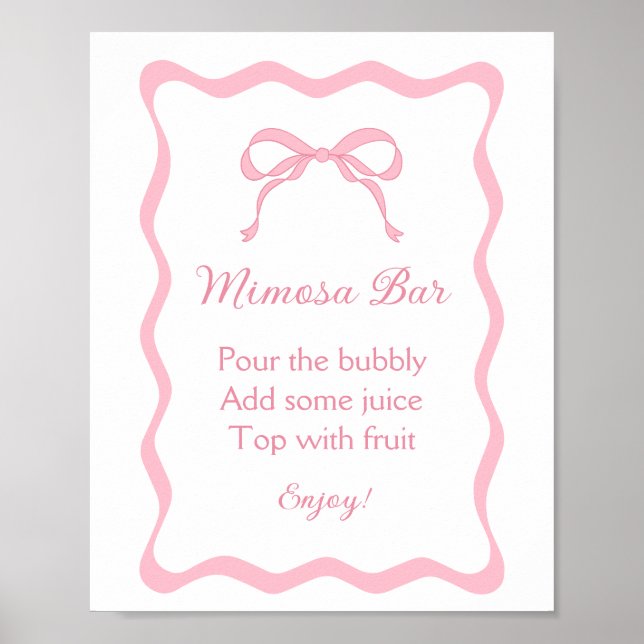 Póster Coquette rosa Bow Bridal Shower Mimosa Bar (Frente)