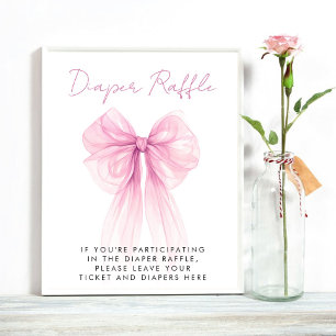 Póster Coquette rosa Bow Diaper Raffle Baby Girl Shower