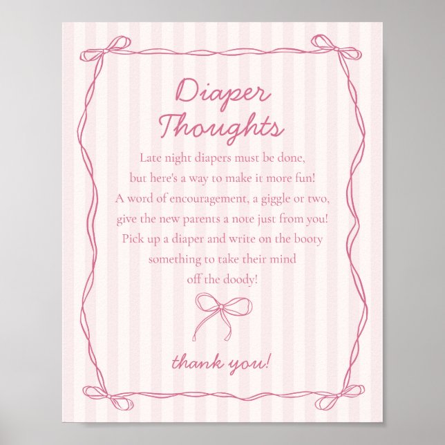 Póster Coquette rosa Bow Pastel Diaper Thouower Ducha (Frente)