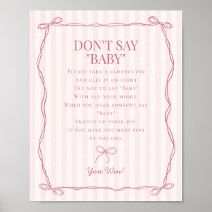 Póster Coquette rosa Bow Pastel no dice juego de Baby Sho