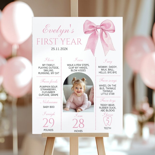 Póster Coquette rosa Bow primer año de foto hito (Subido por el creador)