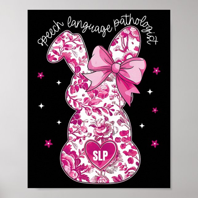 Póster Coquette rosa Floral Bunny Slp Speech Language Pat (Frente)