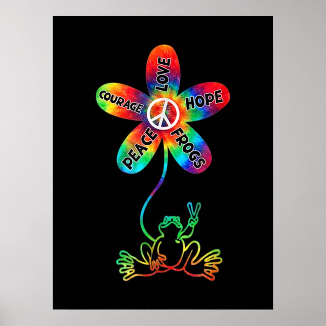 Póster Coraje de la Paz Amor Esperanza Ranas Hippie (Frente)