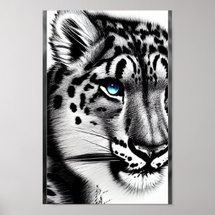 Póster Coraje Leopardo de la Nieve con ojo azul