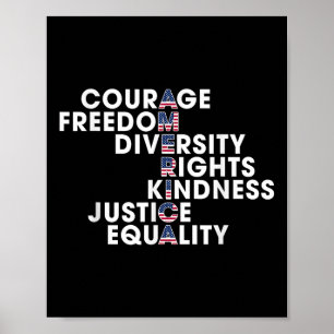 Póster Coraje Libertad Diversidad Derechos Amabilidad Jus