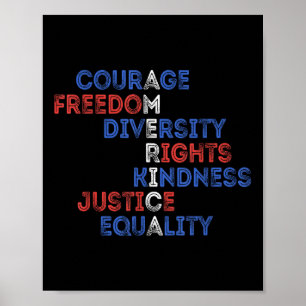 Póster Coraje Libertad Diversidad Igualdad Justicia Retro
