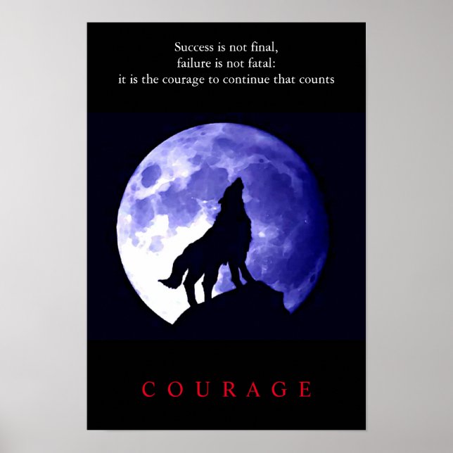 Póster Coraje motivacional de Wolf Blue Night (Frente)