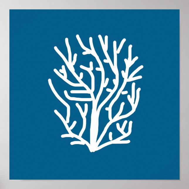 Póster Coral blanco sobre vida acuática azul (Frente)