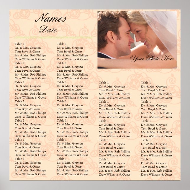 Póster Coral de la tabla de asientos de la recepción (Frente)