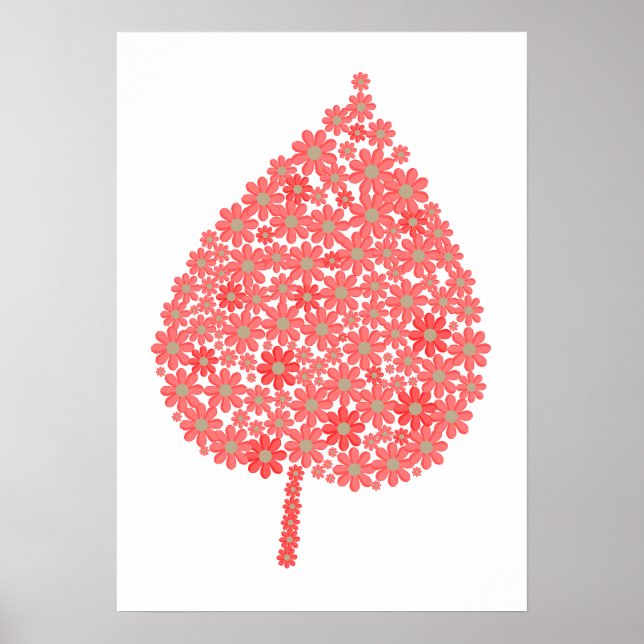 Póster Coral Floral Leaf Design – Boho Botanical Leaf Mad (Frente)