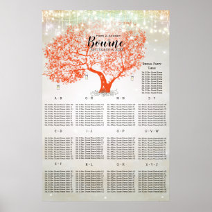 Póster Coral Orange Rustic Country Tree Seating Chart
