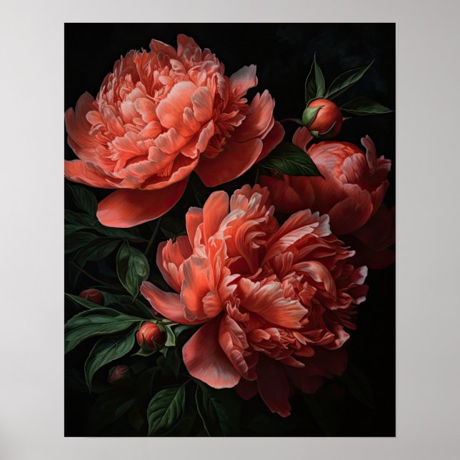 Póster Coral Peony Flowers Art Print Poster (Frente)