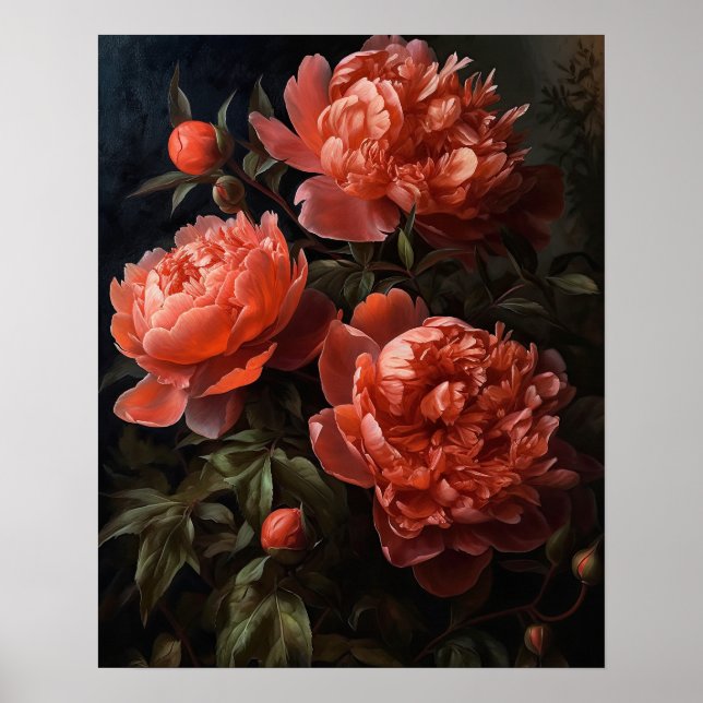 Póster Coral Peony Flowers Art Print Poster (Frente)
