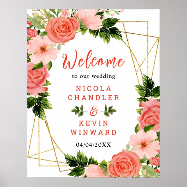 Póster Coral Red Roses with Foliage (Frente)