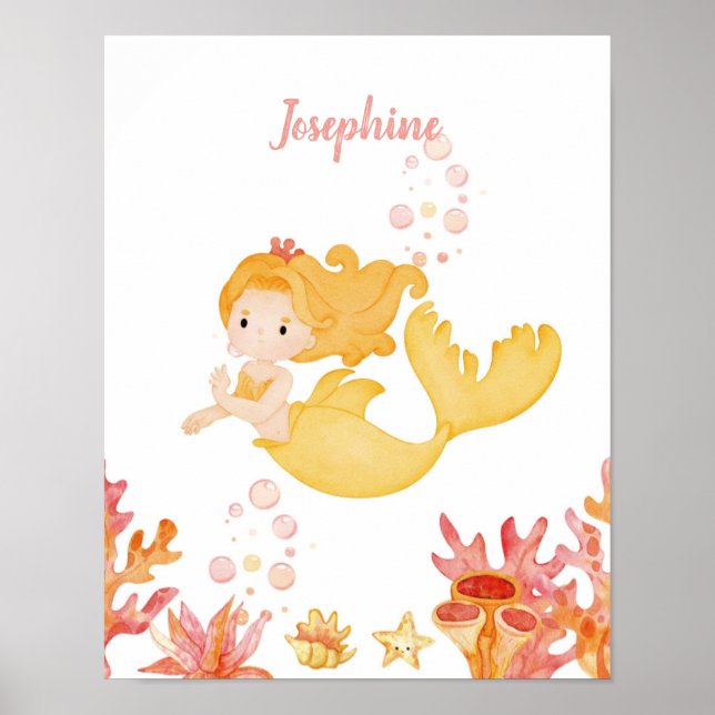 Póster Coral Reef Dreams Mermaid personalizable (Frente)