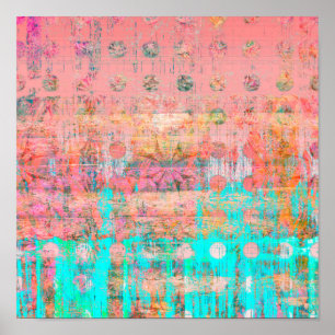 Póster Coral y pintura resistida turquesa del lunar