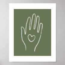 Corazón a mano Dusty Green Art Print