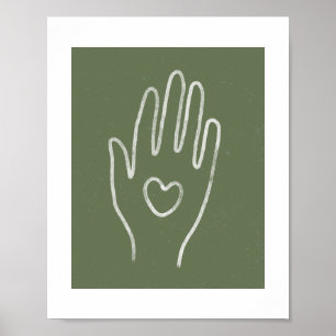 Póster Corazón a mano Dusty Green Art Print