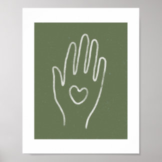 Póster Corazón a mano Dusty Green Art Print