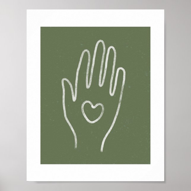 Póster Corazón a mano Dusty Green Art Print (Frente)