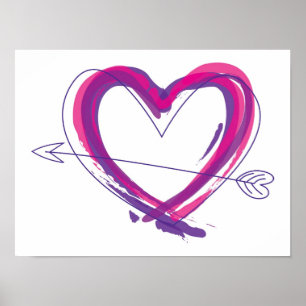 Póster Corazón abstracto en púrpura y rosa
