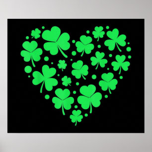 Póster Corazón Afortunado de Trébol Irlandés