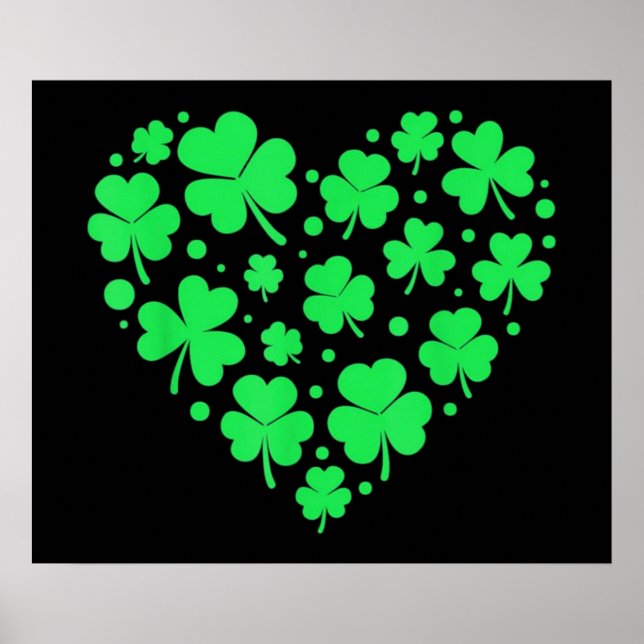 Póster Corazón Afortunado de Trébol Irlandés (Frente)