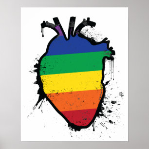 Póster corazón anatómico arco iris