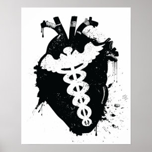 Póster corazón anatómico caduceus