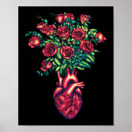 Póster Corazón anatómico con Rosas, guerrero del corazón