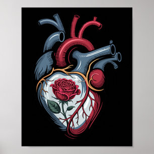 Póster Corazón Anatómico Flor Botánica Biología Rosa Vale