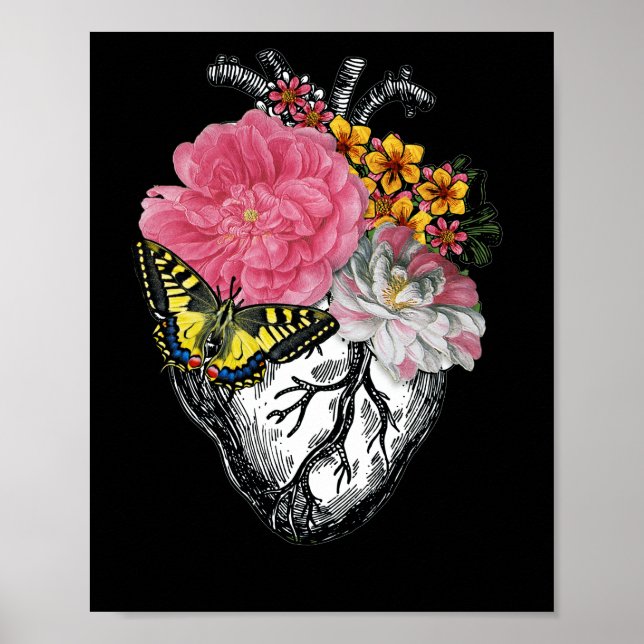 Póster Corazón Anatómico Y Flores Muestran Tu Amor (Frente)