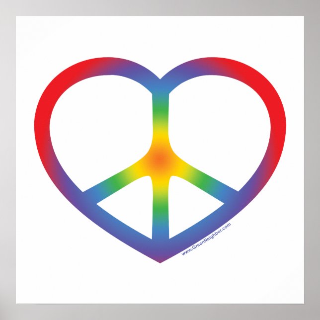 Póster Corazón arcoiris, amor, signo de paz (Frente)