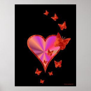 Póster Corazón arcoiris y mariposa