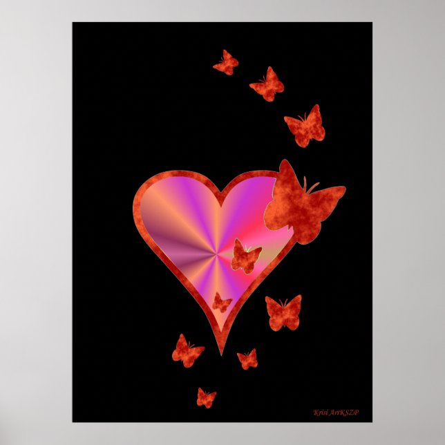 Póster Corazón arcoiris y mariposa (Frente)