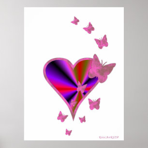 Póster Corazón arcoiris y mariposa