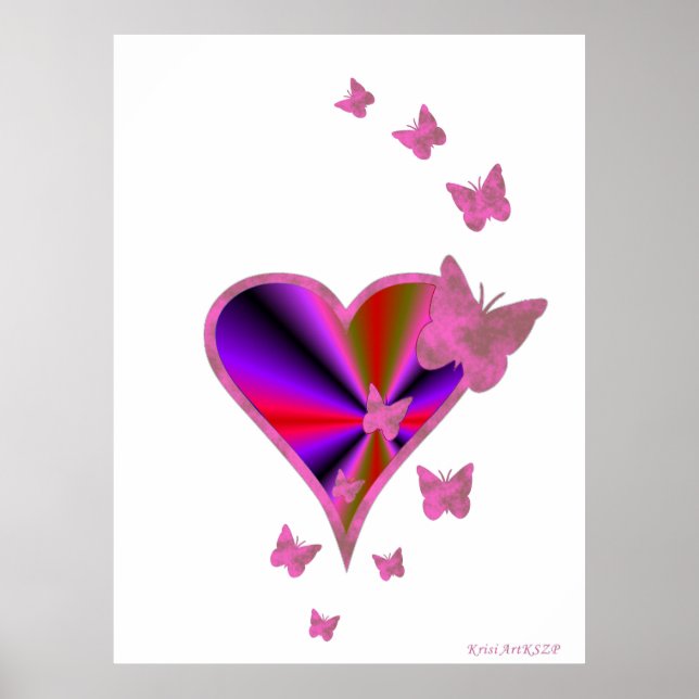 Póster Corazón arcoiris y mariposa (Frente)