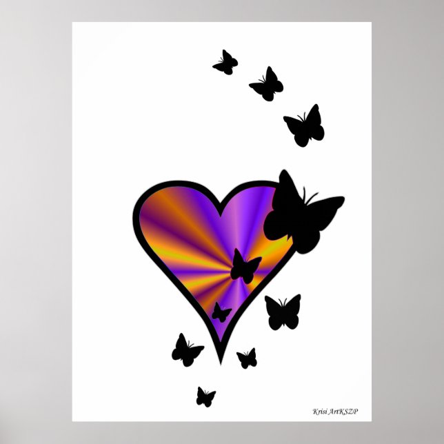Póster Corazón arcoiris y mariposa (Frente)