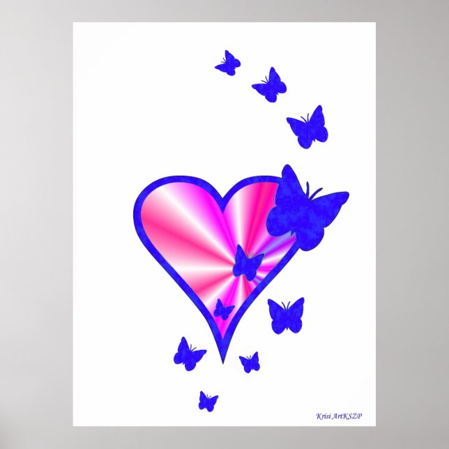 Póster Corazón arcoiris y mariposa (Frente)