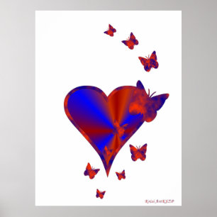 Póster Corazón arcoiris y mariposa